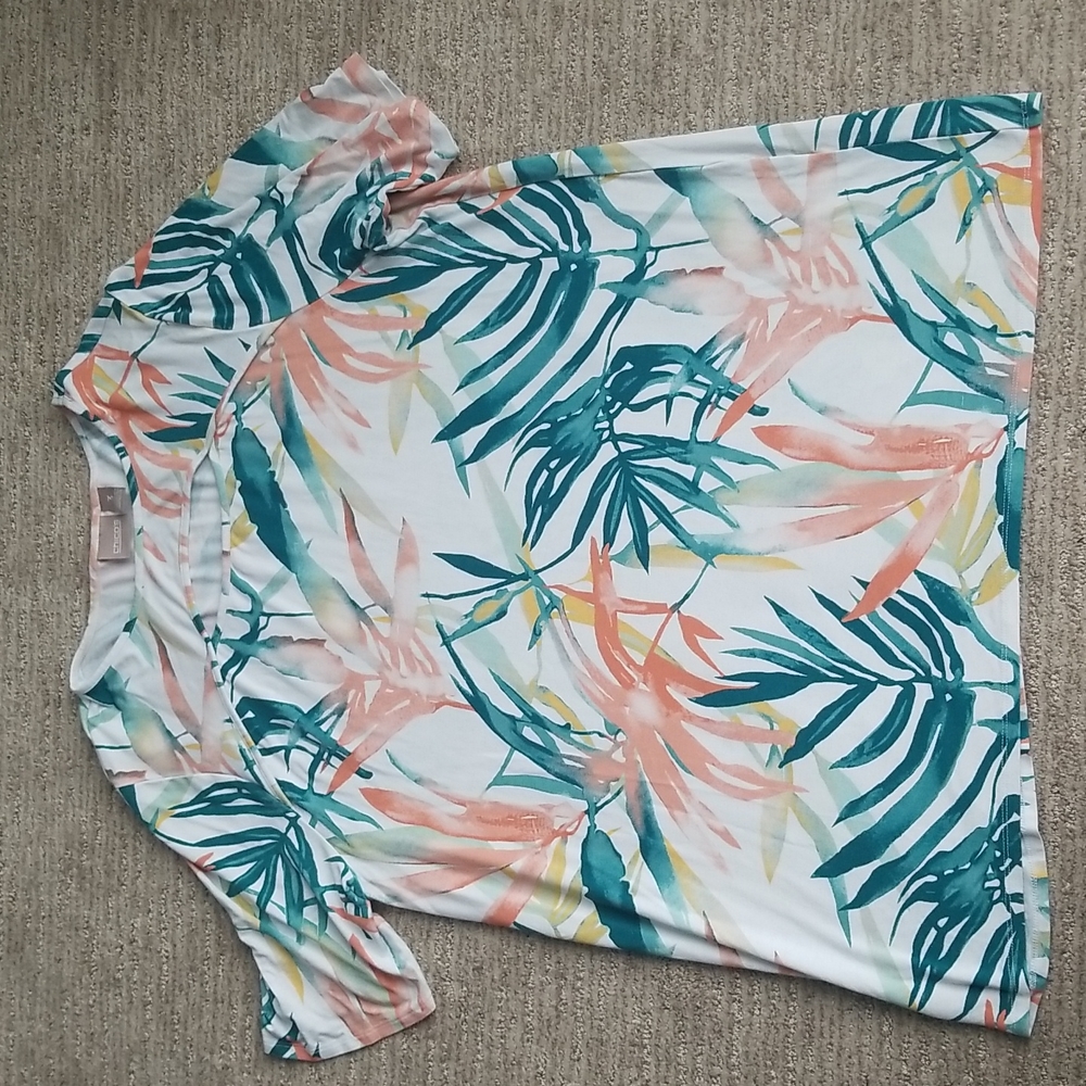 (3) Chico's Rayon Blend Soft Tee Tropical Short Sleeve Cutout